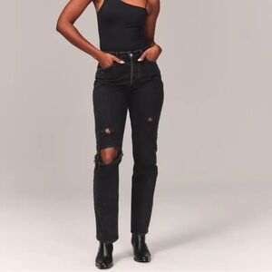Abercrombie & Fitch High Rise Dad Jean Black Destroy